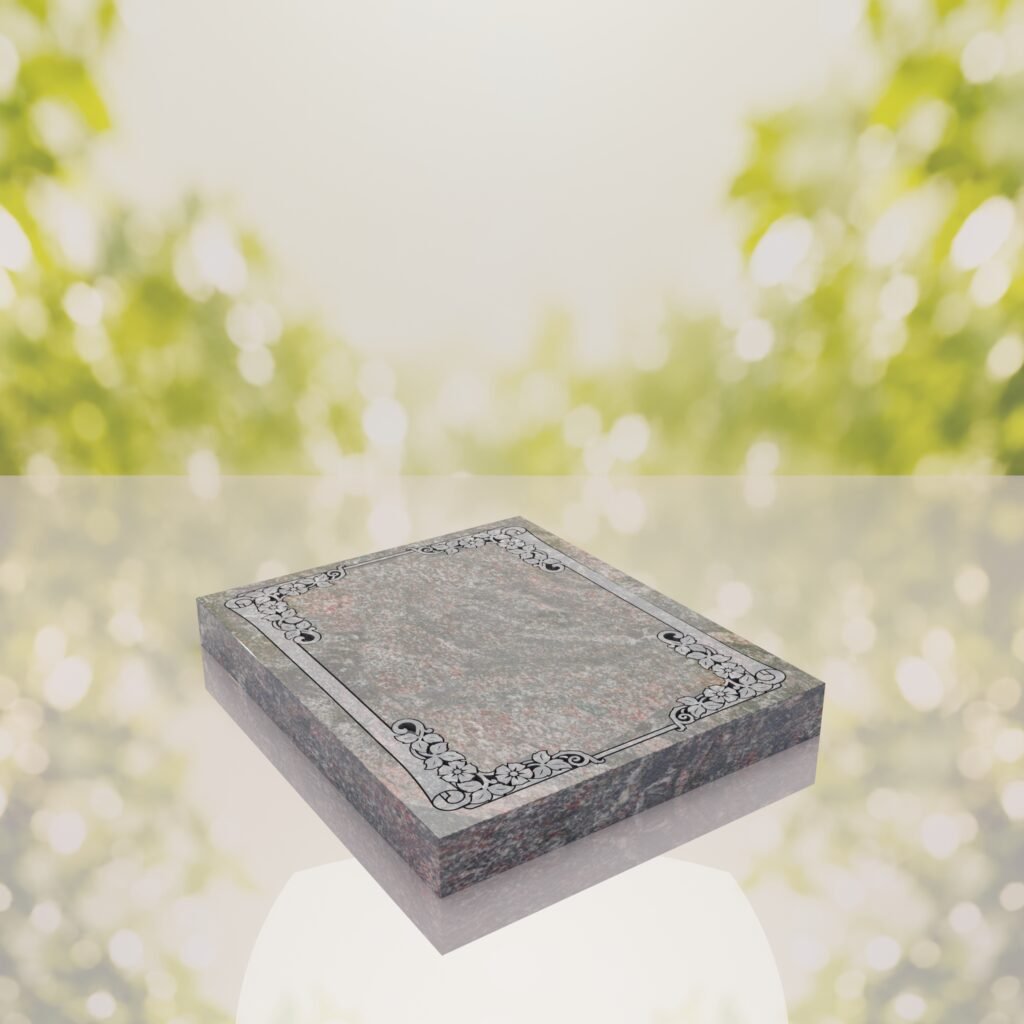 Floral Border Half Ledger Granite Memorial