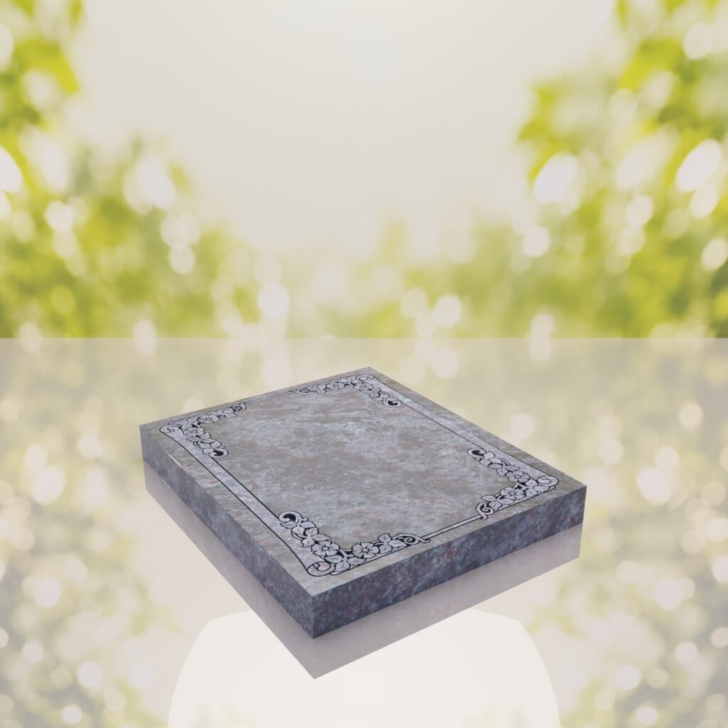 Floral Border Half Ledger Granite Memorial