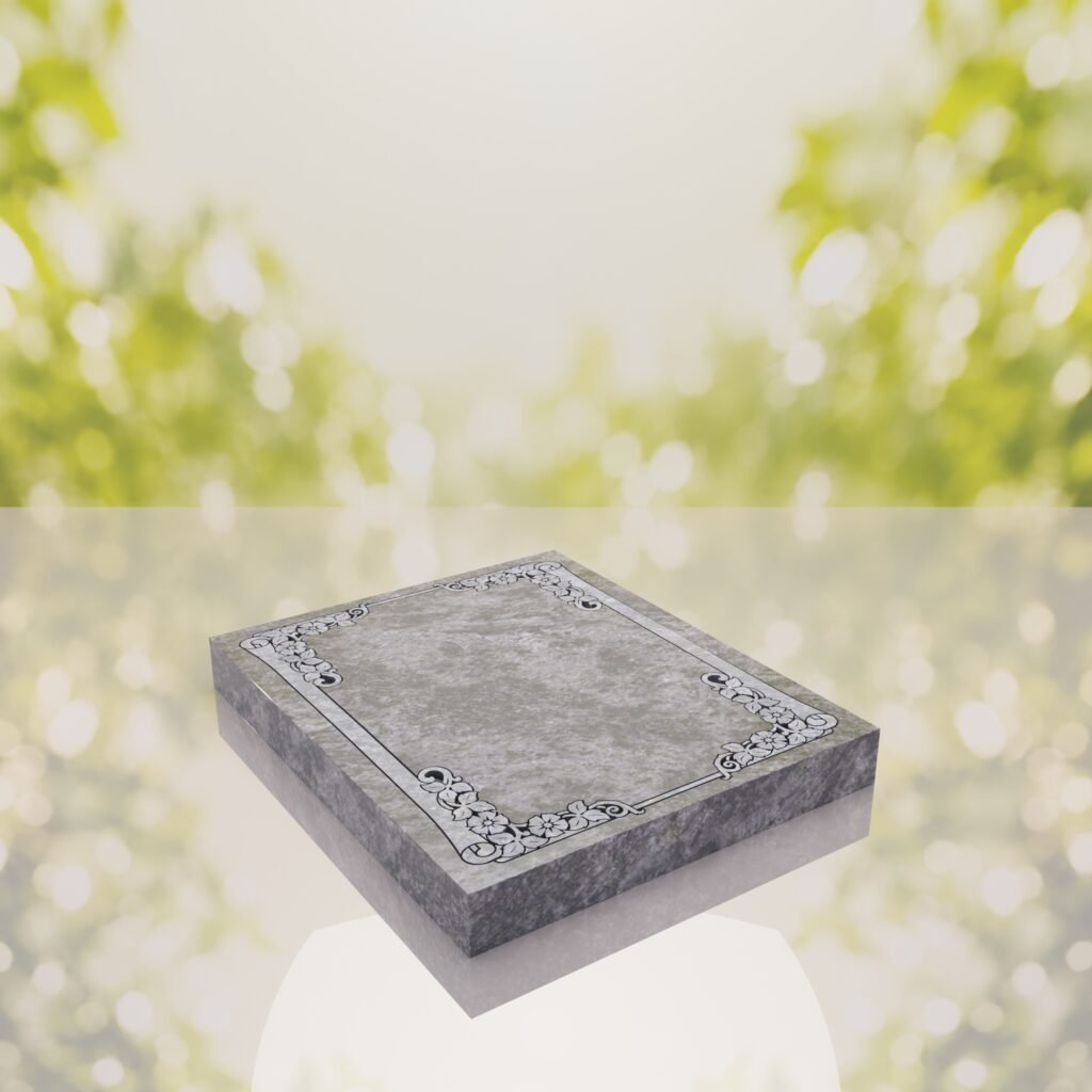 Floral Border Half Ledger Granite Memorial