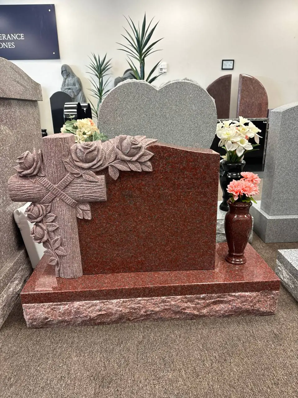 Designing A Custom Headstone With Flowers And Granite Vases